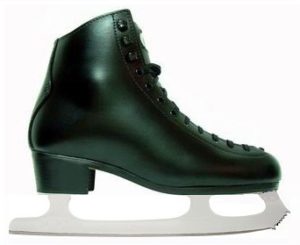 ブレードが付いている黒色のアイス用フィギュアスケート靴の画像