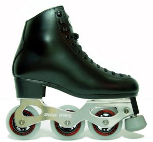 インラインフィギュアスケートフレームが付いた黒色の靴全体の画像
