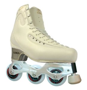 インラインフィギュアスケートフレームが付いた白色エデア社の靴全体の画像